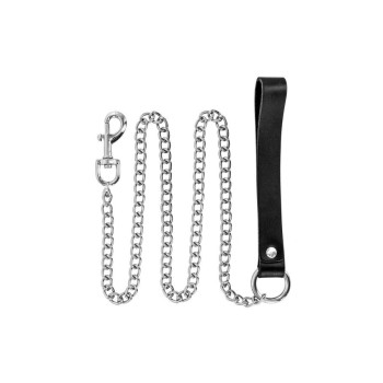 Поводок из натуральной кожи Fetish Tentation Premium Metal leash with cowhide leather wrist 115 см
