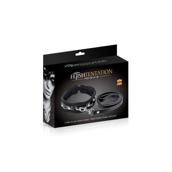 Поводок с ошейником Fetish Tentation Premium Patent Leather Choker & Leash