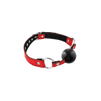 Кляп Fetish Tentation Premium Leather Gag with Silicone Ball (Red), силиконовый шарик