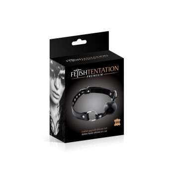 Кляп с силиконовым шариком Fetish Tentation Premium Leather gag with silicone ball Black, кожа