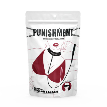 Нашийник із повідцем Punishment – Crystal Collar & Leash – Black, оздоблений кристалами, знімний повідець