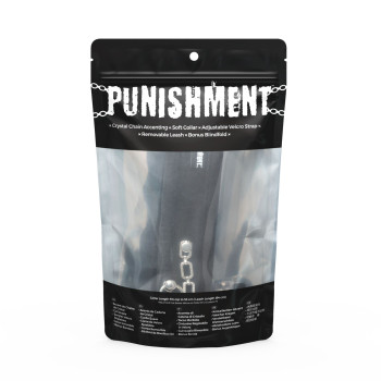 Нашийник із повідцем Punishment – Crystal Collar & Leash – Black, оздоблений кристалами, знімний повідець
