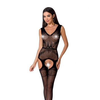Сетчатый бодистокинг Passion BS062 One Size, Black, комбинезон, имитация чулок, открытый доступ