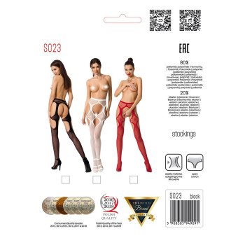 Эротические колготки-бодистокинги Passion S023 One Size, Black, имитация чулок с ромбами и пояском