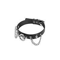 Нашийник ланцюжками, шипами і кільцем Fetish Tentation Choker Rings and Chains, екошкіра