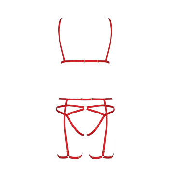 Комплект білизни Passion Exclusive MAGALI SET OpenBra S/M, red, стрепи, ліф, трусики і пояс