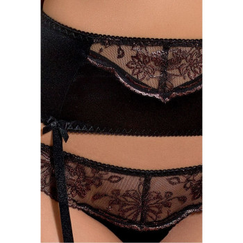 Комплект белья Passion Exclusive BRIDA SET OpenBra 2XL/3XL, black, трусики-танга, пояс, открытый лиф