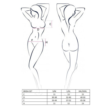 Комплект белья Passion Exclusive BRIDA SET OpenBra 2XL/3XL, black, трусики-танга, пояс, открытый лиф