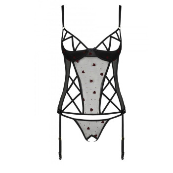 Корсет с подвязками, стринги Passion LOVELIA CORSET XXL/XXXL, black