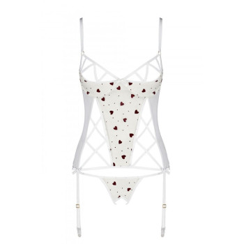 Корсет с подвязками, стринги Passion LOVELIA CORSET L/XL, white