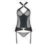Сетчатый комплект корсет с халтером, съемные подвязки и трусики Passion AMANDA CORSET L/XL, black