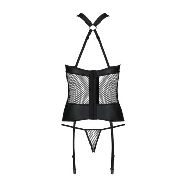 Сетчатый комплект корсет с халтером, съемные подвязки и трусики Passion AMANDA CORSET L/XL, black