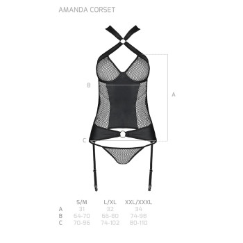 Сетчатый комплект корсет с халтером, съемные подвязки и трусики Passion AMANDA CORSET L/XL, black