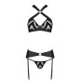 Сетчатый набор с узором, бюстгальтер, трусики, пояс для чулок Passion HIMA SET L/XL black