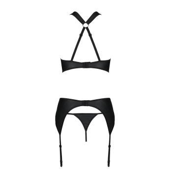 Сетчатый набор с узором, бюстгальтер, трусики, пояс для чулок Passion HIMA SET L/XL black