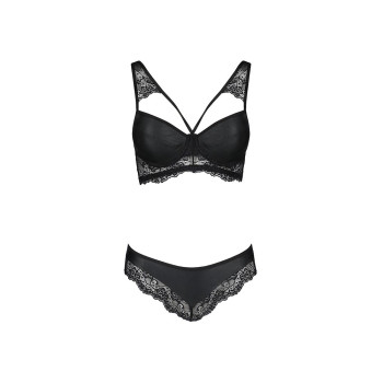 Комплект из эко-кожи с кружевом Passion LOONA SET S/M, black, бра и трусики
