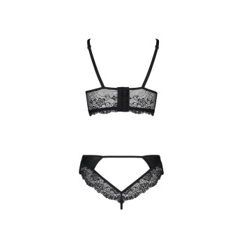 Комплект из эко-кожи с кружевом Passion LOONA SET S/M, black, бра и трусики