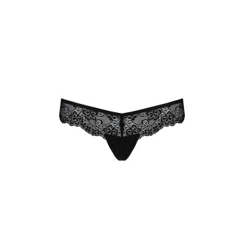 Мереживні трусики-танга з атласним бантиком Passion NAJA THONG L/XL, black