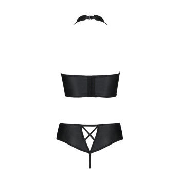 Комплект з еко-шкіри Passion NANCY BIKINI XXL/XXXL, black, бра та трусики з імітацією шнурівки