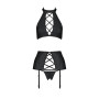 Комплект из эко-кожи с имитацией шнуровки Passion NANCY SET S/M black, топ, трусики, пояс для чулок