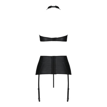 Комплект из эко-кожи с имитацией шнуровки Passion NANCY SET S/M black, топ, трусики, пояс для чулок