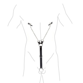 Зажимы для сосков с фиксацией на пенисе Art of Sex – Nipple Clamps for Men, экокожа