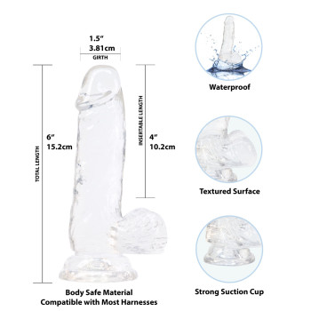 Прозрачный фаллоимитатор на присоске ADDICTION — Clear Dildo with Balls 6″, вибропуля в подарок