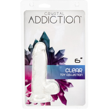 Прозрачный фаллоимитатор на присоске ADDICTION — Clear Dildo with Balls 6″, вибропуля в подарок