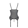 Корсет с подвязками и ажурным лифом Passion CHRISTA CORSET S/M, black, стринги в комплекте