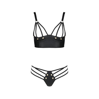 Комплект из эко-кожи с люверсами и ремешками Passion MALWIA BIKINI XXL/XXXL, black, бра и трусики