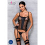 Сетчатый корсет с люверсами и съемными пажами Passion MALWIA CORSET L/XL, black, эко-кожа, стринги