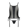 Сетчатый корсет с люверсами и съемными пажами Passion MALWIA CORSET L/XL, black, эко-кожа, стринги