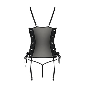 Сетчатый корсет с люверсами и съемными пажами Passion MALWIA CORSET L/XL, black, эко-кожа, стринги