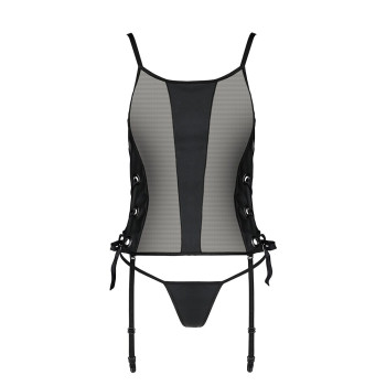 Сетчатый корсет с люверсами и съемными пажами Passion MALWIA CORSET 2XL/3XL black, эко-кожа, стринги