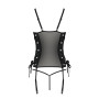 Сетчатый корсет с люверсами и съемными пажами Passion MALWIA CORSET 2XL/3XL black, эко-кожа, стринги