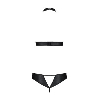 Комплект открытый топ и трусики из эко-кожи с люверсами Passion MALWIA SET Open Bra XXL/XXXL black