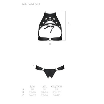 Комплект открытый топ и трусики из эко-кожи с люверсами Passion MALWIA SET Open Bra XXL/XXXL black