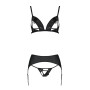 Комплект з екошкіри Passion MILEY SET S/M, black, трусики, бюстгальтер, пояс для панчіх