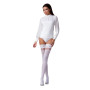 Чулки Passion ST121 3/4 white, на ажурной силиконовой резинке, с цветочным орнаментом и вертикальным