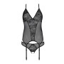 Корсет с пажами, трусики с ажурным декором и открытым шагом Passion URSULA CORSET L/XL, black