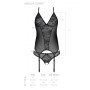 Корсет с пажами, трусики с ажурным декором и открытым шагом Passion URSULA CORSET L/XL, black