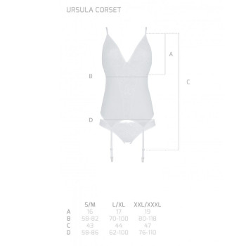 Корсет с пажами, трусики с ажурным декором и открытым шагом Passion URSULA CORSET S/M, white
