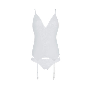 Корсет с пажами, трусики с ажурным декором и открытым шагом Passion URSULA CORSET XXL/XXXL, white