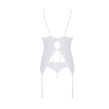 Корсет с пажами, трусики с ажурным декором и открытым шагом Passion URSULA CORSET XXL/XXXL, white
