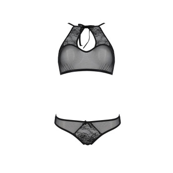 Комплект: бра, трусики с ажурным декором и открытым шагом Passion URSULA SET S/M, black
