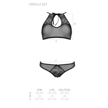 Комплект: бра, трусики с ажурным декором и открытым шагом Passion URSULA SET S/M, black