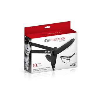 Подвійний страпон з вібрацією Fetish Tentation Vibrating Strap-On with Double Dildo Black