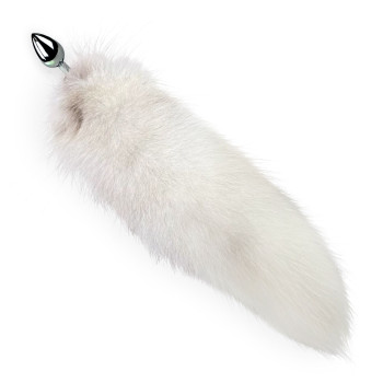 Металева анальна пробка з хвостом із натурального хутра Art of Sex size M White fox