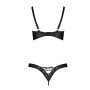 Комплект з екошкіри Passion CELINE BIKINI L/XL black, відкритий бра зі стрічками, стрінги