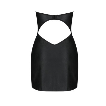 Мінісукня з екошкіри Passion CELINE CHEMISE L/XL, black, шнурівка, трусики в комплекті
